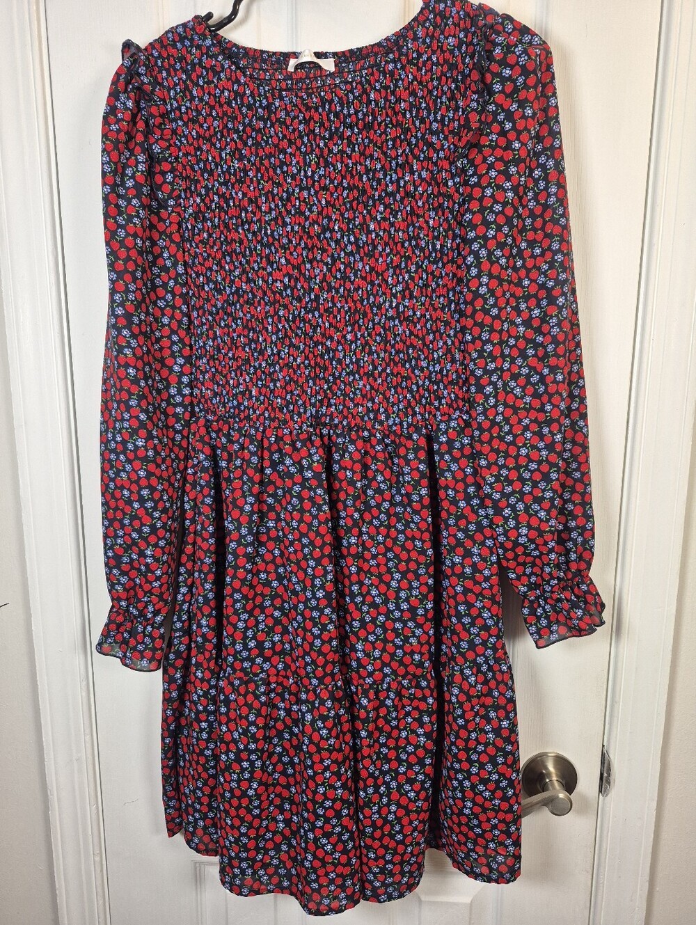 KIRUNDO Strawberry Cottagcore Smocked Midi Dress Coquette Spring Fruit Girl